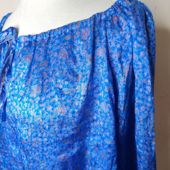 Matta 100% Silk Blouse Top Tie Neck Dainty Flower - Picture 6 of 9